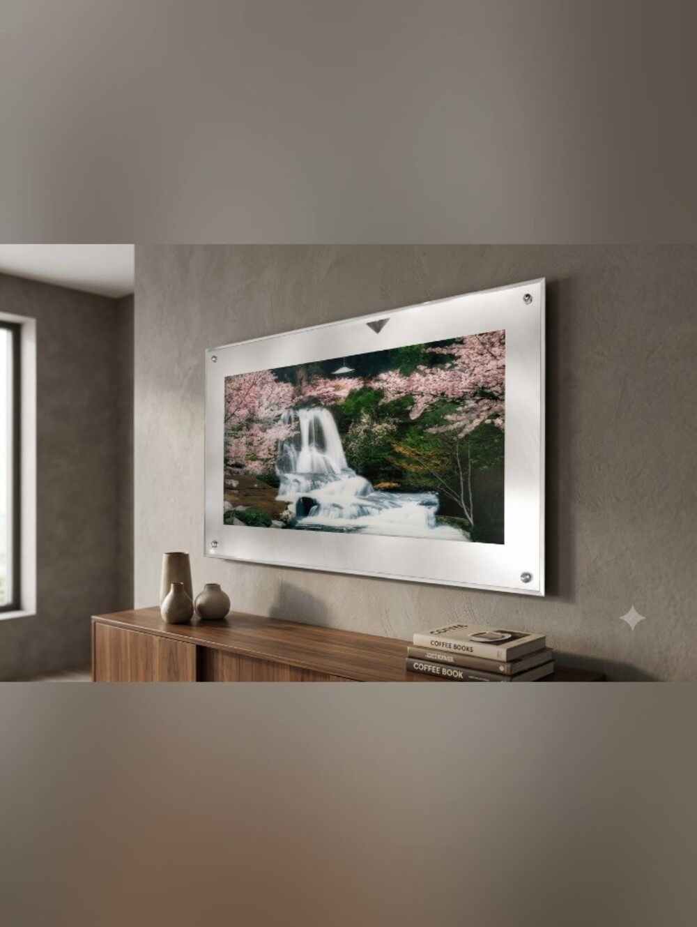 Musical Silver Framed Waterfall Wall Art with Pink Accents